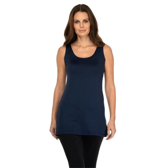 A'nue Ligne Tank Top Women XL Navy Blue Scoop Neck The Longer High Shell Top - Picture 1 of 10